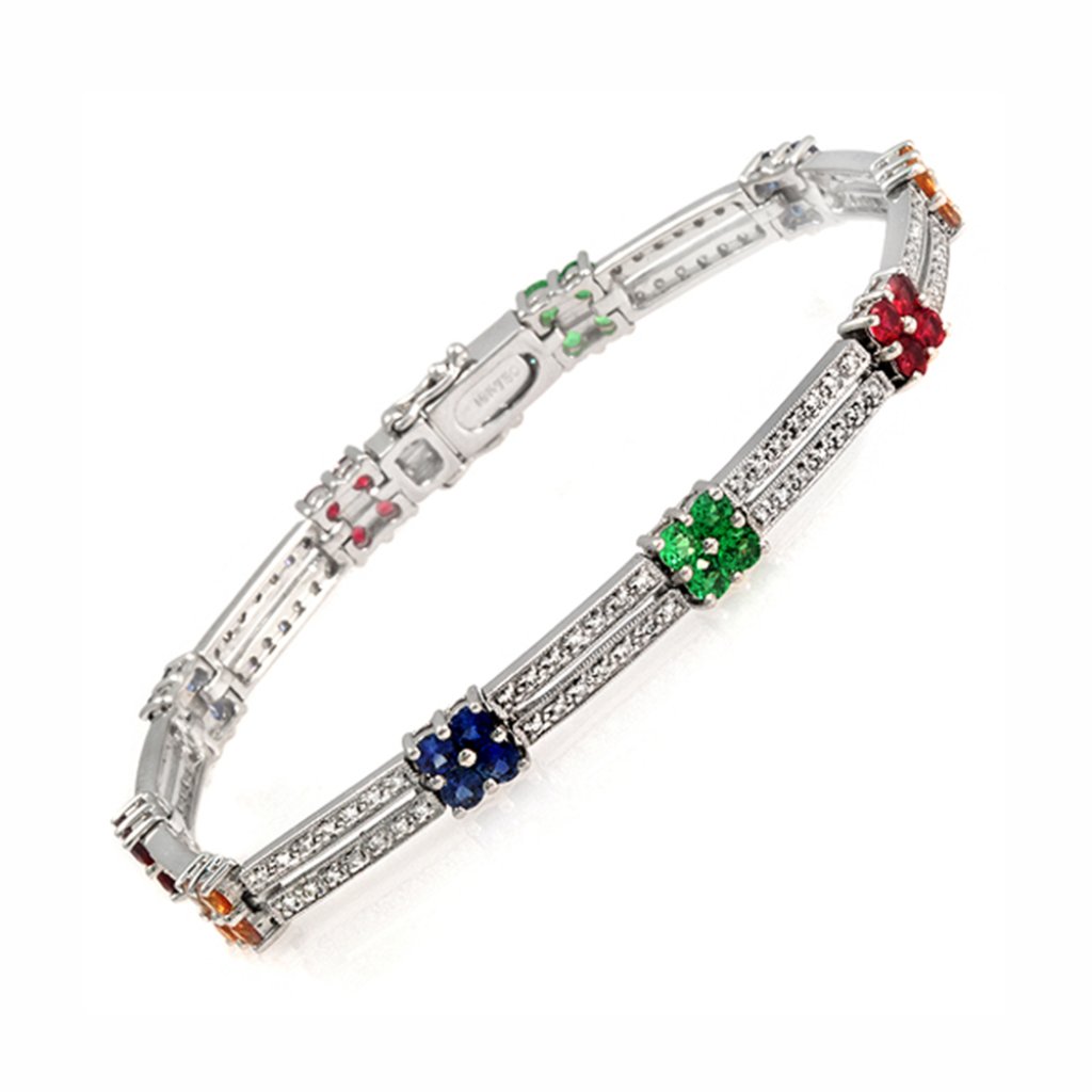 295 Ct Multicolor Sapphires 082 Ct Diamonds In 18k Gold White Bracelet 634